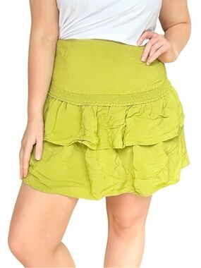 Reiss Women’s Sz 8 Green Ruffle Mini Skirt Lined Summer Preppy Festival Flowy